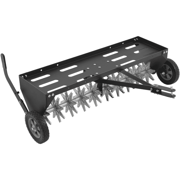 40-Inch Tow Behind Plug Aerator with Transport Wheels, Lawn Aerator Tow Behind with Galvanised Steel Tines and Extra-Wide Tow Bar, Pull Behind Aerator for Gardens, Lawns, Farms