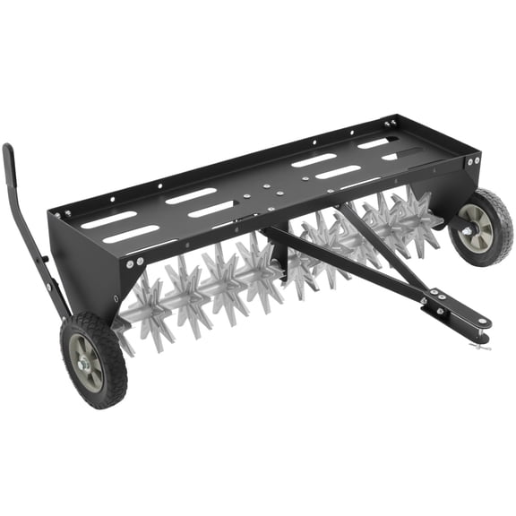 40-Inch Tow Behind Plug Aerator with Transport Wheels, Galvanized Steel Tines & Extra-Wide Tow Bar, Pull Behind Aerator for Gardens, Lawns, Farms