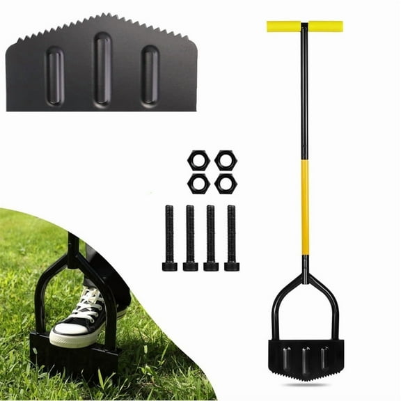 Hand-Held Lawn Edger | 41-inch V-Shaped Serrated Blade. Carbon steel material, T-Grip Handle | Heavy-Duty Step Shovel for Flower Bed, Sidewalk & Grass Maintenance