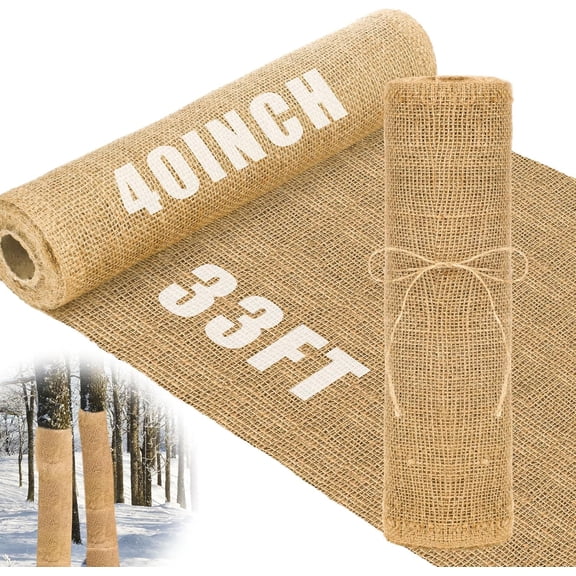 40 Inch x 33 ft Burlap Fabrics Roll Natural Burlap Tree Wrap Winter Garden Frost Plant Protection Blankets Cloth Weed Barrier Fabric Jute for Outdoor Home Trees Shrubs Craft Party Decor