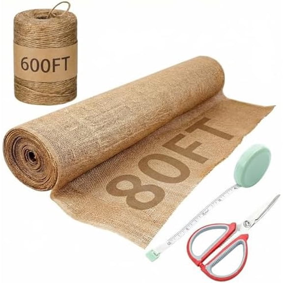 40 Inch x 80 ft Burlap Fabrics Roll with 600 ft Natural Jute Twine Rope Burlap Tree Wraps Protector Winter Frost Plant Blankets Cloth Weed Barrier for Outdoor Garden DIY Craft Party$$Garden & Patio