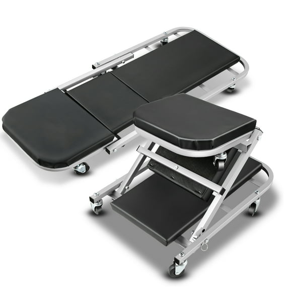 40 Inches 2 IN 1 Rolling Folding Car Creeper Seat 6 Pcs 2" Casters Gray