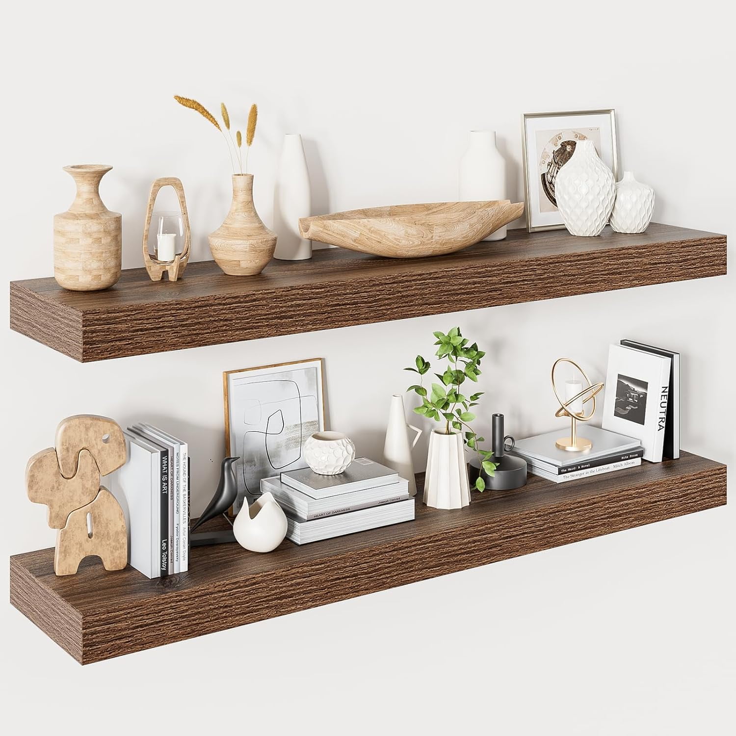 40 Inches Floating Shelves for Wall,9.3" Deep Walnut Long Floating
