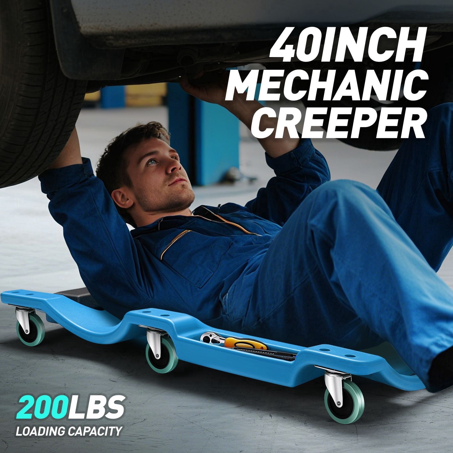TOOLS-00217 Low Profile Plastic Blue Rolling Garage Shop Creeper