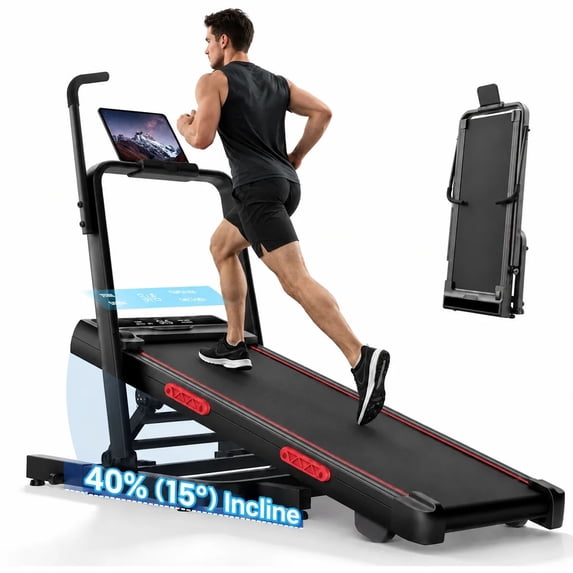 40% Incline Folding Treadmill for Home, 3.0HP Motor&7-Layer Shock,Portable Walking Pad with Elevated Dual Handle Bar 350LB Capacity, Black