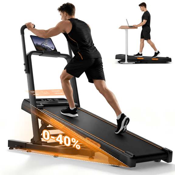 40% Incline Treadmill for Home with Handle Bar, High Incline Walking Pad for Tall Users, Foldable Portable Treadmill 350 LBS, Quiet 3HP Brushless