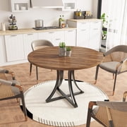 40" Industrial Round Dining Table for 4-6   Sturdy Black Metal X-Base, Vintage Modern Design   Space-Saving for Dining Room, Kitchen & Living Room