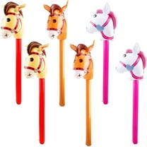 40"Inflatable Horse Stick 6pk -Colorful Blow-Up Pony Toys for Cowboy Party Decor