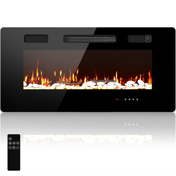 40" Insert Wall Mounted Electric Fireplace Mantel Features a Touch Screen, Timer, Adjustable Flame Color, 700W / 1400W