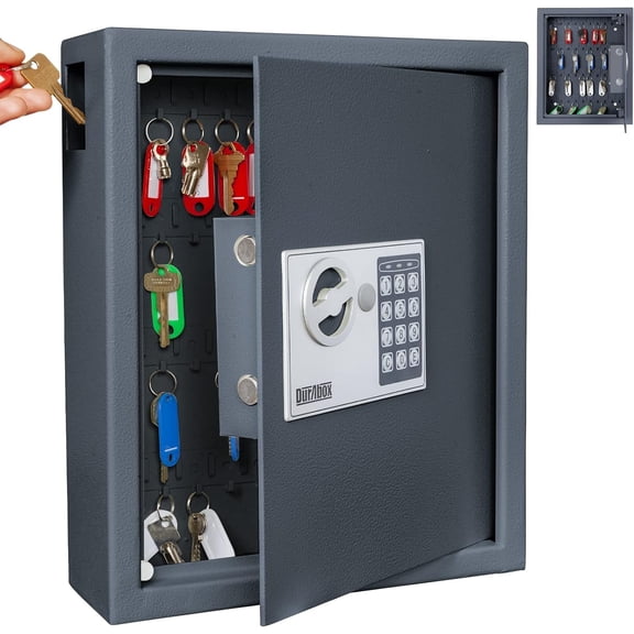 40-Key Wall Mountable Cabinet with Digital Lock Steel Key Safe and Drop Slot Dark Grey Bestseling