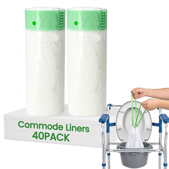 Sadocom Commode Liners with Absorbent Pads, 41 fl oz Capacity, 40 Kit, Adult Potty Chair Liners, Portable Commode Poop Bag for Bedside Commode, Commode Chair, Bedpan, Bucket Toilet, Camping Toilet