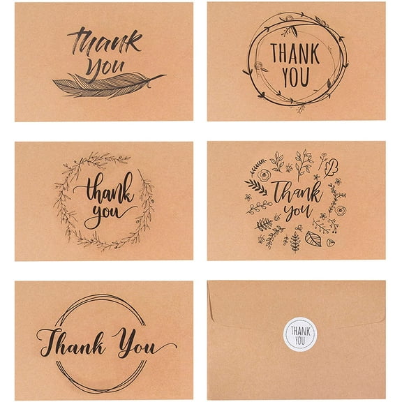 40 Kraft Rustic Envelopes, Stickers Thank You Notes Cards Bulk Set 4x6 inch