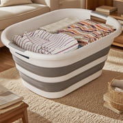 40 L10.5 Gallon Pop Up Collapsible Plastic Laundry Basket, Space Saving Washing Tub Foldable Laundry Basket Organizer Grey