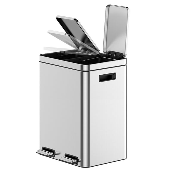40 L Stainless Steel Dual Compartment Step Kitchen Trash Can with Lids for Indoor(Silver)