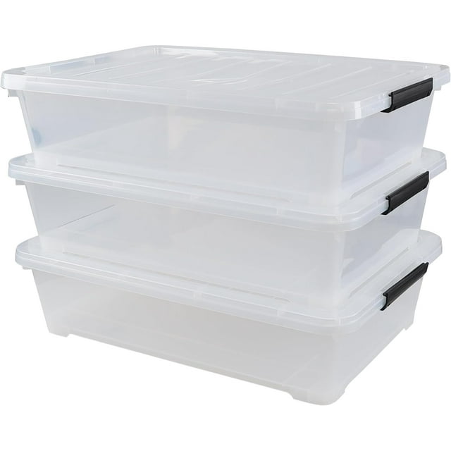40 L Under Bed Plastic Storage Bins with Lids, Set of 3 Under Bed Clear