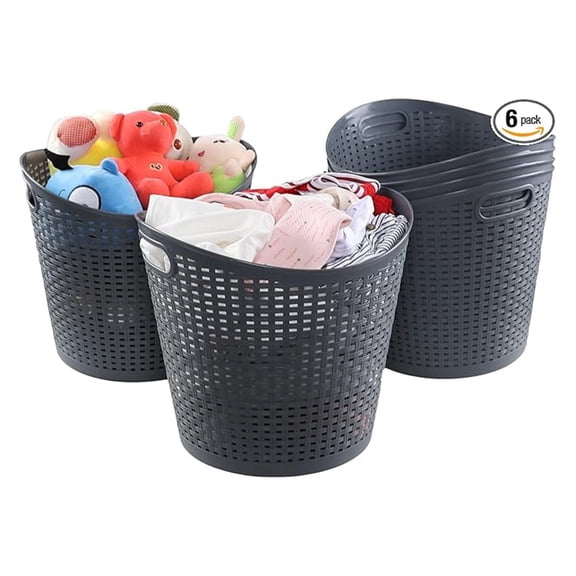 40 L Waterproof Plastic Tall Flex Laundry Basket with Handles, 6 Packs