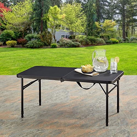 40" L x 20" W Plastic Adjustable Height Fold-in-Half Folding Table, Rich Black