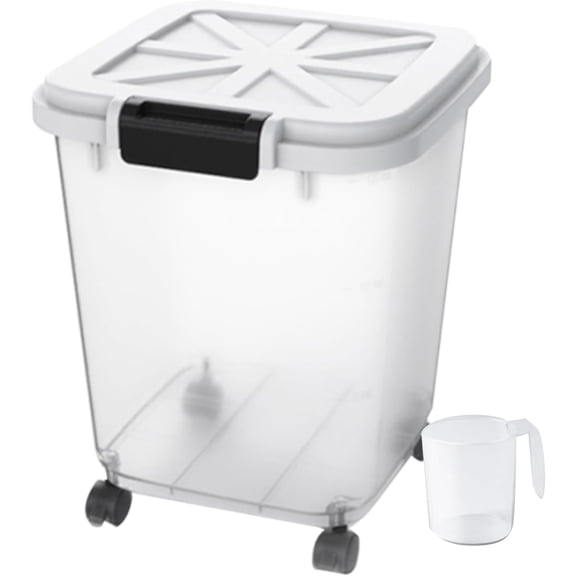 40 LB Rice Storage Container with Measuring Cup, BPA free, For Rice | Grain | Pet Food | Flour, 1 count, Clear & Black