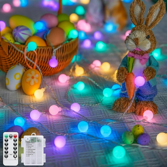 40 LED Connectable Indoor Globes String Lights 20ft Indoor Colorful Frosted Globes String Lights with Remote Control 8 Patterns Easter String Lights