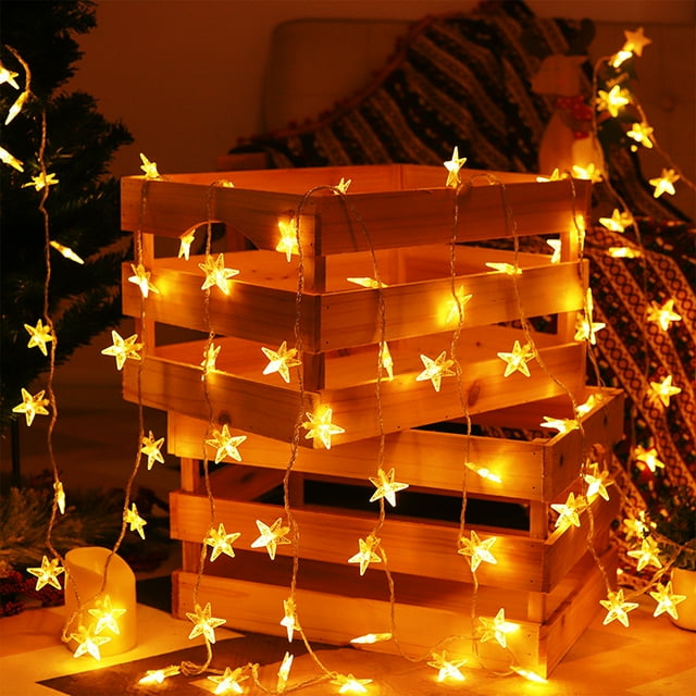 40 LED Star and Spherical Shaped String Lights 20 FT Fairy Christmas Lights Battery Operated for Indoor and Outdoor, Party, Wedding and Holiday Decorations Warm White