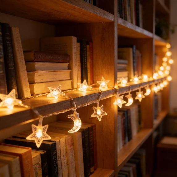 40 LED Star and Moon String Lights for Bedroom Decor, Party, Tent - 6 Meter