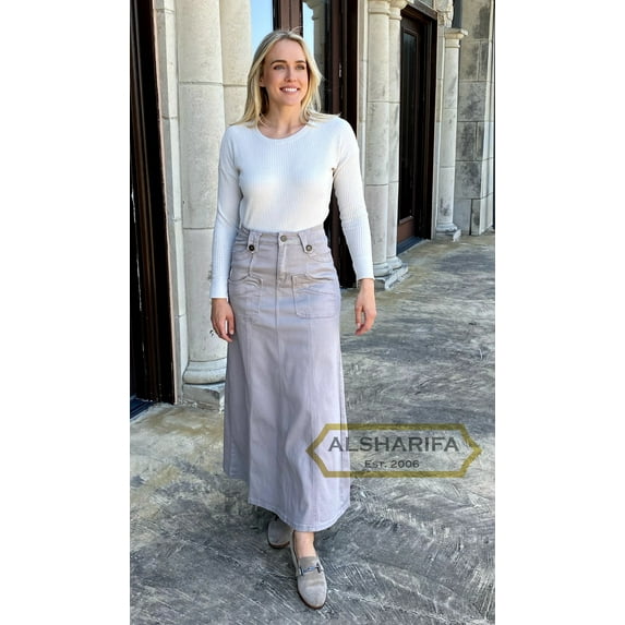 40" LONG COTTON TWILL SKIRT - WOMENS Gray SKIRTS - MODEST | Gray BA030 | 34" Waist / L / 14