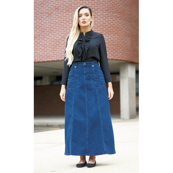 40" LONG DENIM JEAN SKIRT - WOMENS NAVY BLUE SKIRTS - MODEST JEANS | NAVY BA014 | 30" Waist / M / 08