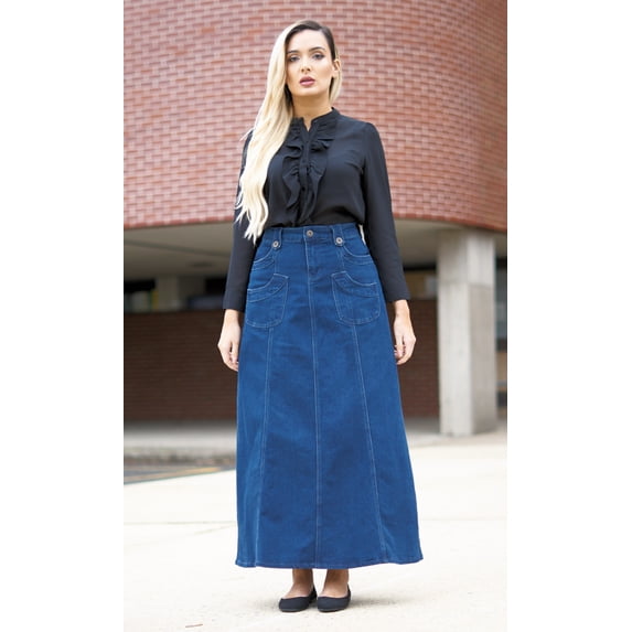 40" LONG DENIM JEAN SKIRT - WOMENS NAVY BLUE SKIRTS - MODEST JEANS | NAVY BA014 | 42" Waist / 3X / 24W