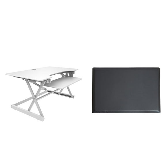 40" Large Adjustable Standing Desk Converter/Anti Fatigue Mat Bundle - White