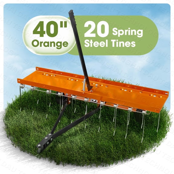 40" Lawn Sweeper Landscape Tractor Rake Tine Tow Dethatcher Pull Behind Mower