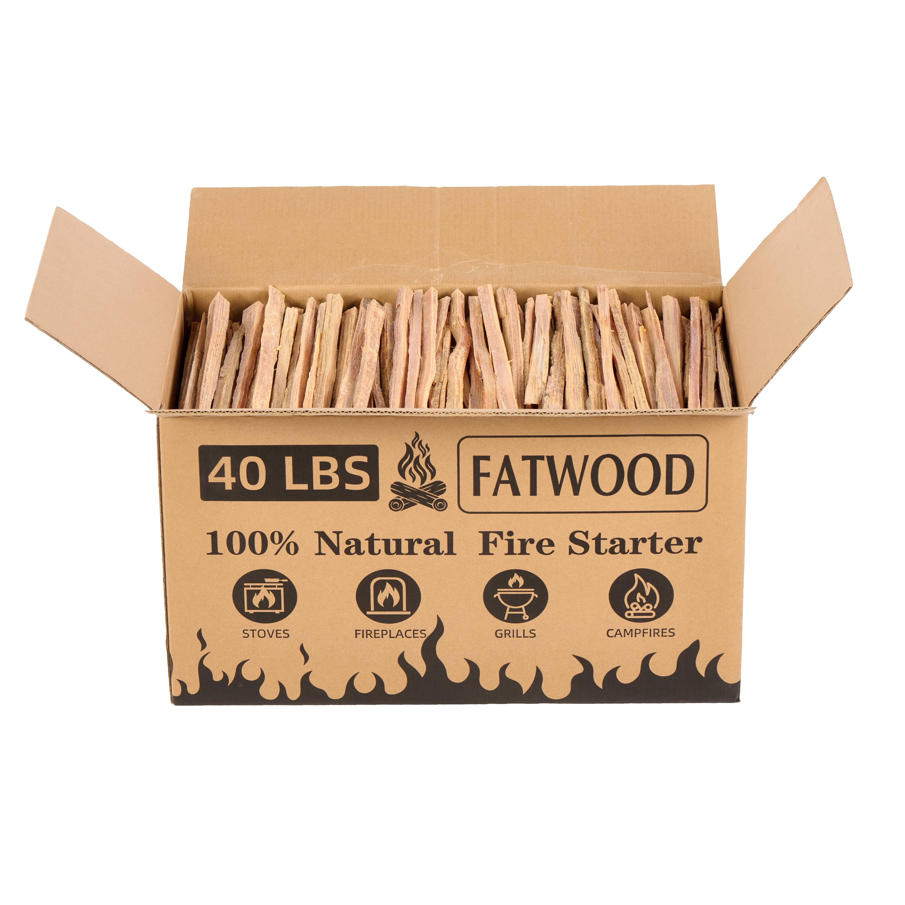 40 Lbs Fatwood Fire Starter Sticks, Natural Pine Kindling Wood, Quick Ignite Firestarter for Campfire, Fireplace, Wood Stove, Bonfire and BBQ Grill