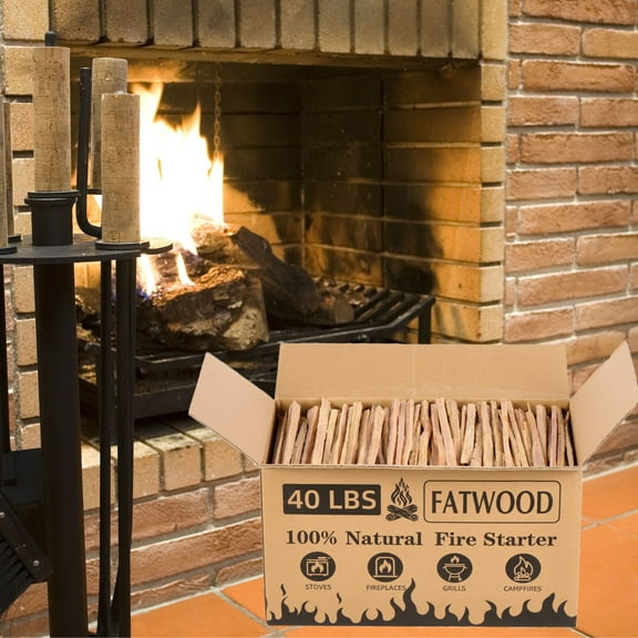 40 Lbs Fatwood Fire Starter Sticks with Wooden Box, Natural Kindling Wood Box with Handles, Kindling Wood Firewood Lighter for Campfire, Stove, Fireplace, Bonfires, Grill, Natural
