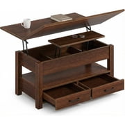 40" Lift Top Coffee Table, 4 in 1 Coffee Table with Hidden Compartment, 1 Open Shelf and 2 Drawers, Multifunctional Farmhouse Center Table for Living Room and Home Office