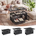 thumbnail image 1 of 40" Farmhouse Lift Top Coffee Table for Living Room, 4 in 1 Storage Coffee Table with Fabric Drawers, Display Cabinet & LED Strip, Small Wood Sofa Side Table, Black, 1 of 9