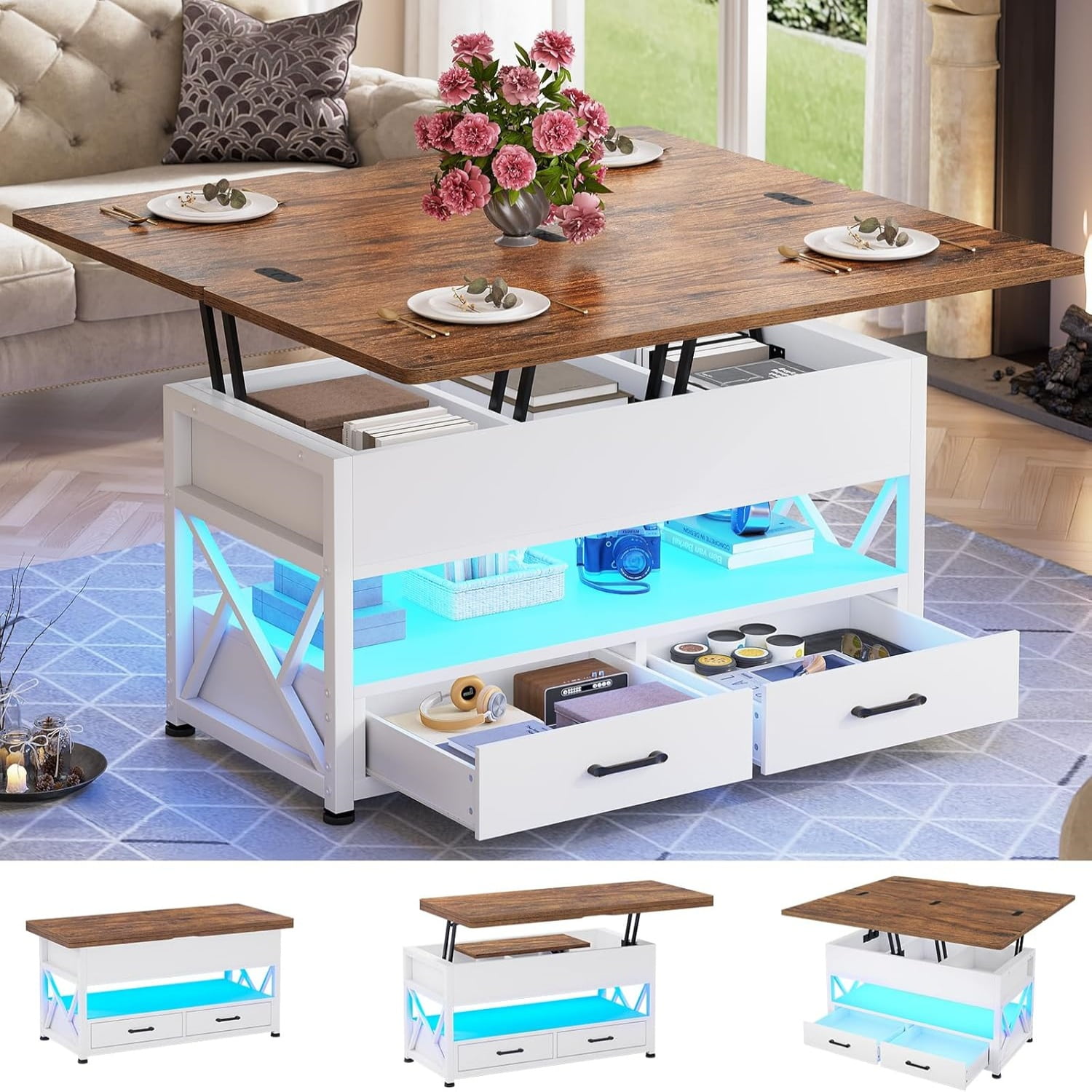 40" Lift Top Coffee Table, 4 in 1 Coffee Tables with Storage for Living ...
