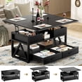 thumbnail image 1 of 40" Lift Top Coffee Table,4 in 1 Multi-Function Lift Coffee Tables with Storage Drawers and Hidden Compartmen,Farmhouse Coffee Table with Lifting top for Living Room,Black, 1 of 16