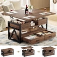 thumbnail image 1 of Hanyu 40" Lift Top Coffee Table,4 in 1 Multi-Function Lift Coffee Tables with Storage Drawers and Hidden Compartmen,Farmhouse Coffee Table with Lifting top for Living Room, Walnut, 1 of 16