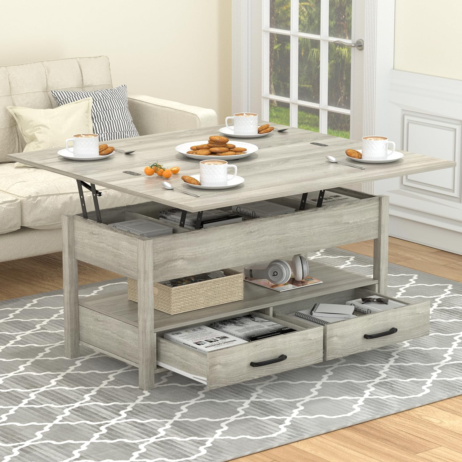 Lift Compartment 40'' Lift Top Coffee Table, 4-in-1 Multifunctional Lift Coffee Table ...
