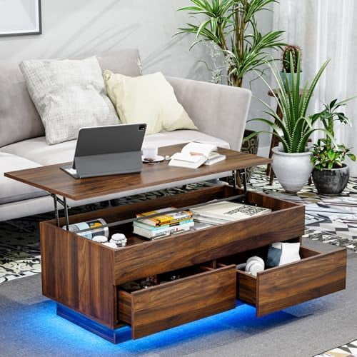 40'' Lift Top Coffee Table for Living Room, Walnut Coffee Tables with ...
