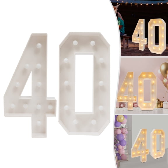 39"in Number 40 LED Light Up Marquee Signs, Warm Glow Floor Standing Number Decor for Birthday Anniversary Party