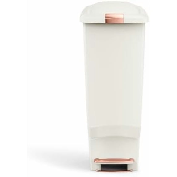 40 Liter / 10.6 Gallon Hybrid Slim Kitchen Step Trash Can with Secure Slide Lock, Cream Plastic