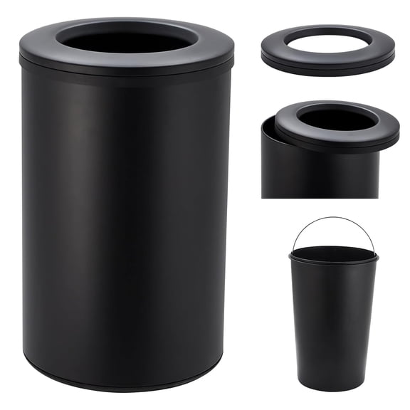 40 Liter / 10.6 Gallon Round Trash Can,Large Stainless Steel Open Top Garbage Can with Removable Inner Bucket for for Kitchen, Office, or Bathroom,Black