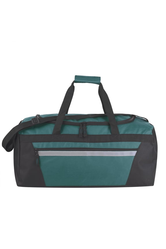 40 Liter 22 Inch Duffle Bag with Front Accessory Pocket, Velcro Handles, Dual Zipper Closure and Luggage Strap for Traveling, Commuting, Sports and Gym Equipment in Forest Green & Black