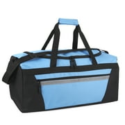 40 Liter 22 Inch Duffle Bag with Front Accessory Pocket, Velcro Handles, Dual Zipper Closure and Luggage Strap for Traveling, Commuting, Sports and Gym Equipment in Light Blue & Black