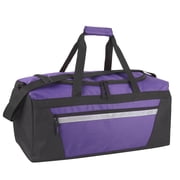 40 Liter 22 Inch Duffle Bag with Front Accessory Pocket, Handles, Dual Zipper Closure and Luggage Strap for Traveling, Commuting, Sports and Gym Equipment in Purple & Black