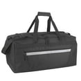 thumbnail image 1 of 40 Liter 22 Inch Duffle Bag with Reflective Stripe, Front Accessory Pocket, Velcro Handles, Dual Zipper Closure and Luggage Strap for Traveling, Commuting, Sports and Gym Equipment in Black & Silver, 1 of 7