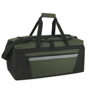 40 Liter 22 Inch Duffle Bag with Reflective Stripe, Front Accessory, Velcro Handles, Dual Zipper Closure and Luggage Strap for Traveling, Commuting, Sports and Gym Equipment in Hunter Green and Black