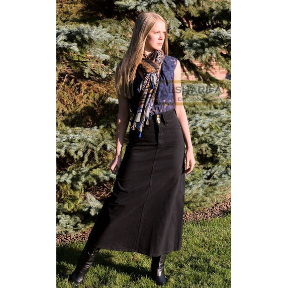 40" Long BLACK A-line Skirt | Women Long Cotton Twill Denim Skirts | STYLE BA001 | 44" Waist / 4X / 26W