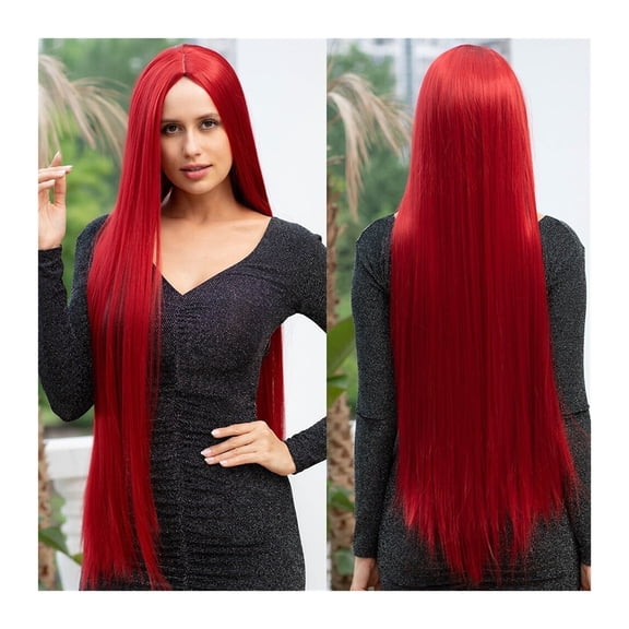 40" Long Straight Wigs Red Straight Synthetic Wigs, 130% Density Middle Part Heat-resistant Fiber Straight Wig for Cosplay Party Daily Use