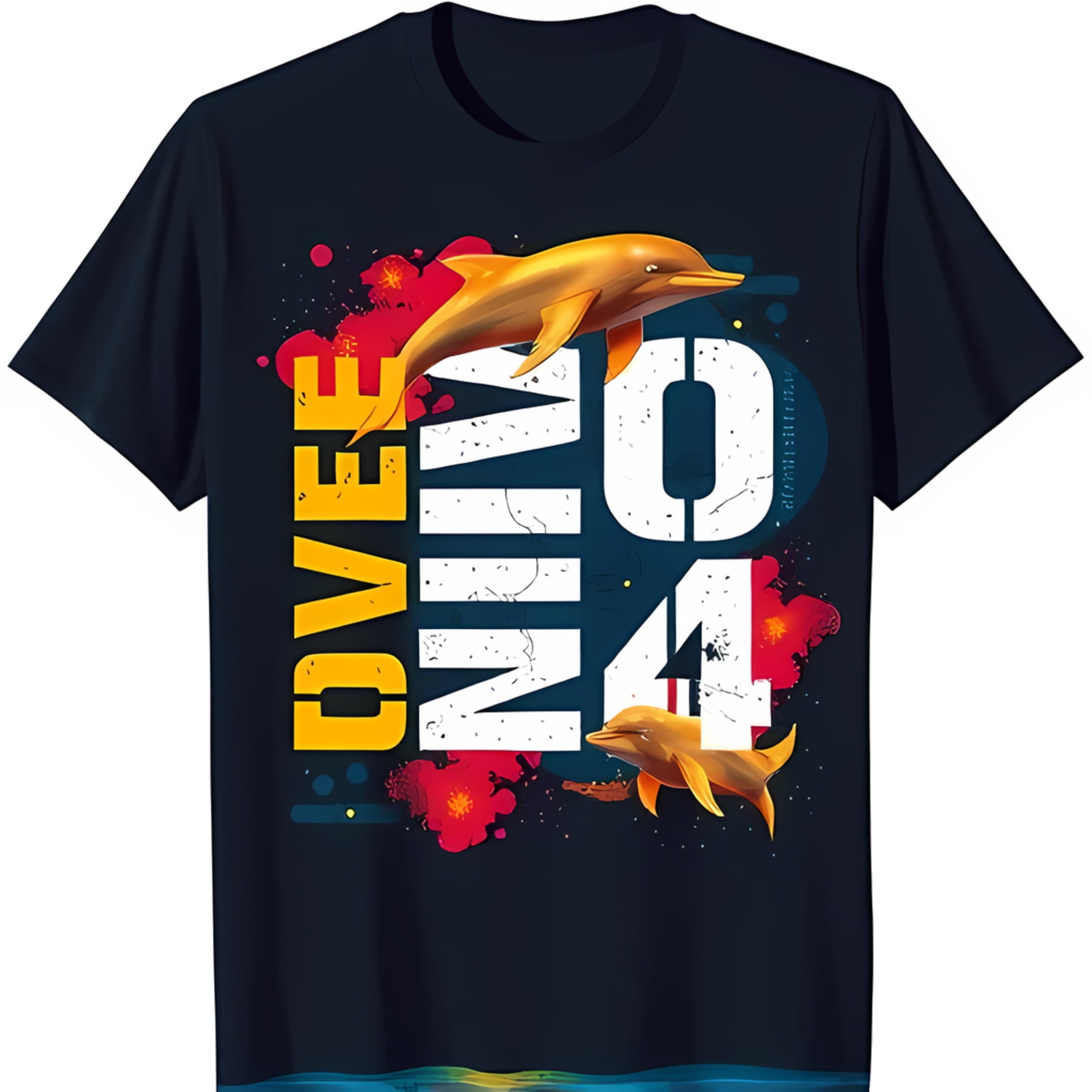 40 MIN DIVE Graphic TShirt Bold Graffiti Design with Dolphins on Dark